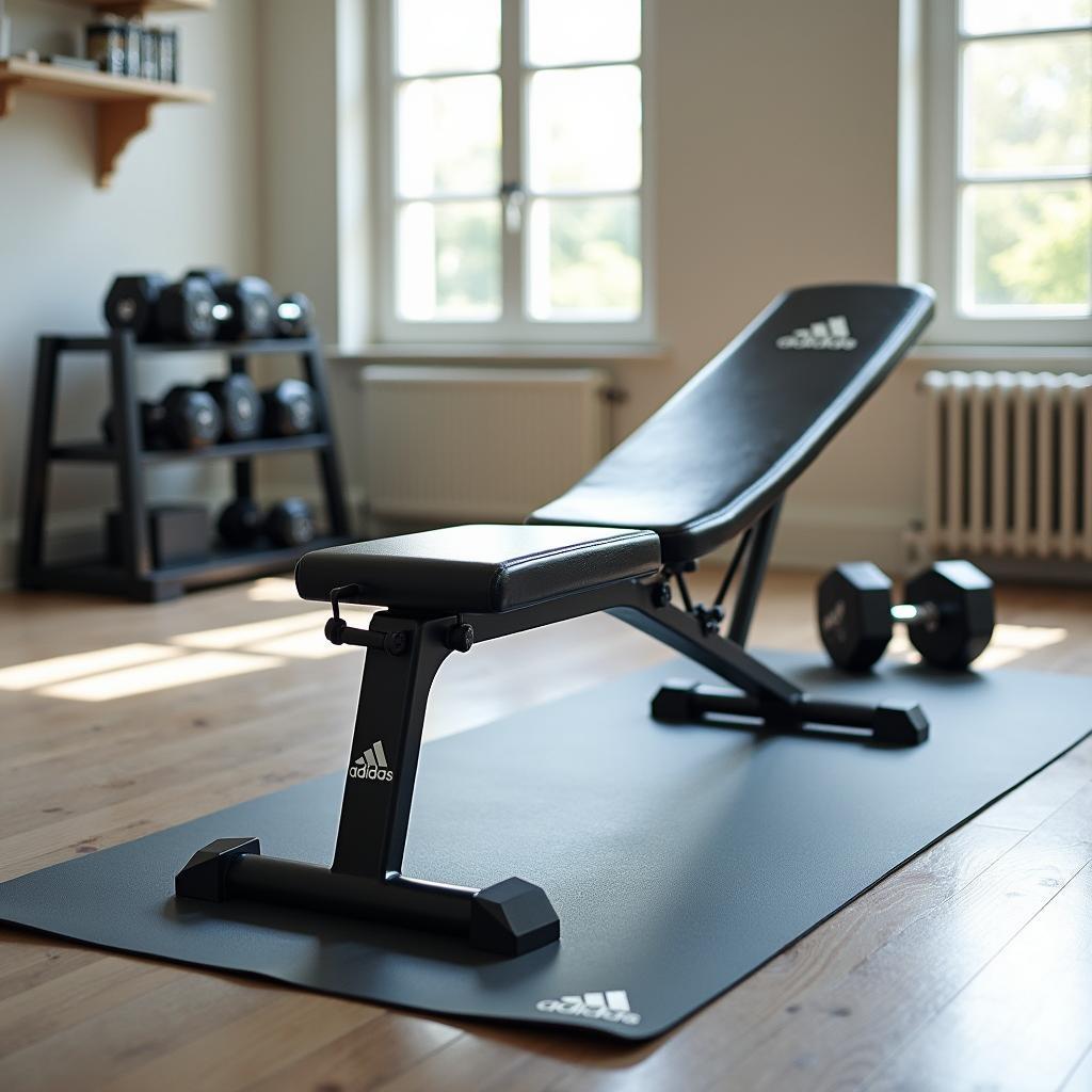 Adidas Home Gym Setup with Weight Bench, Dumbbells, and Yoga Mat