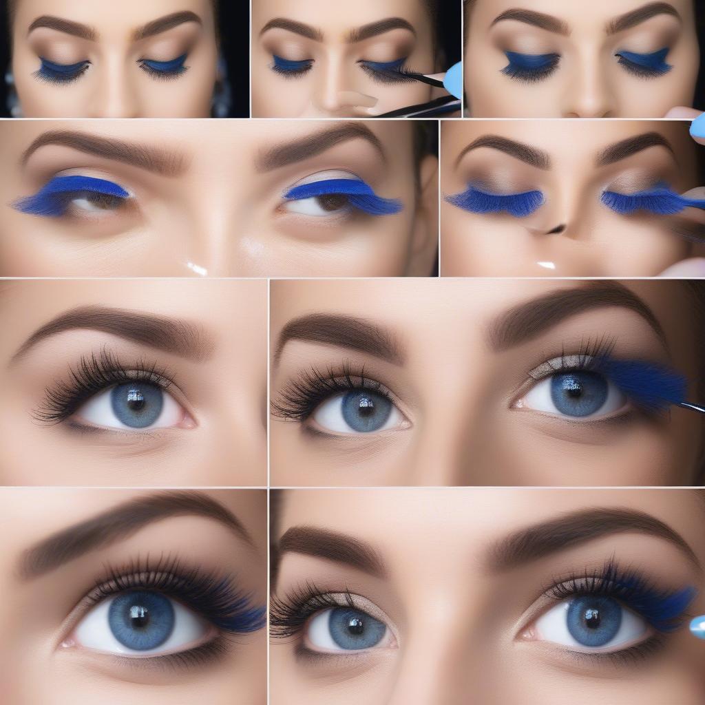 Applying Blue False Lashes Step by Step