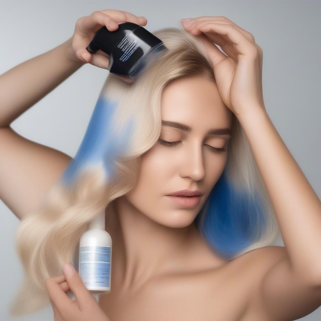 Applying Blue Leave-In Conditioner to Damp Hair