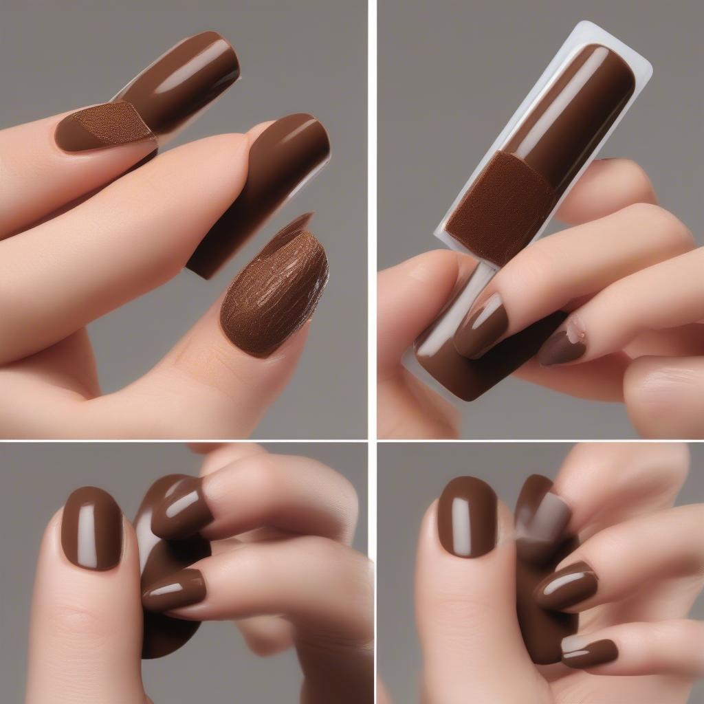 Applying Chocolate Brown Press On Nails Step by Step