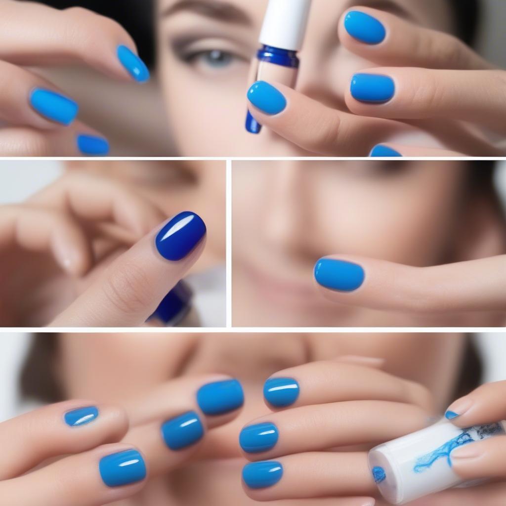 Applying electric blue nail varnish step-by-step