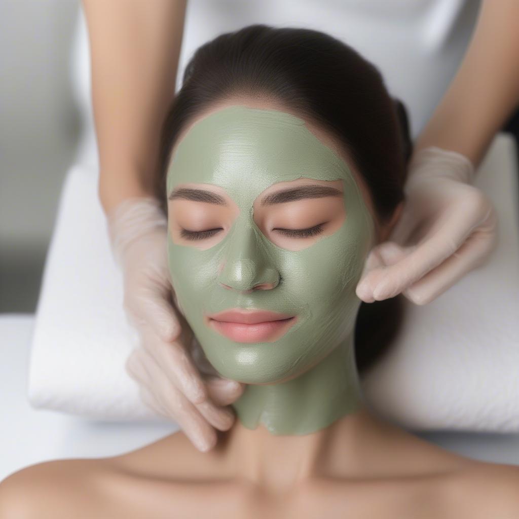 Applying a facial mask during an esthetician facial