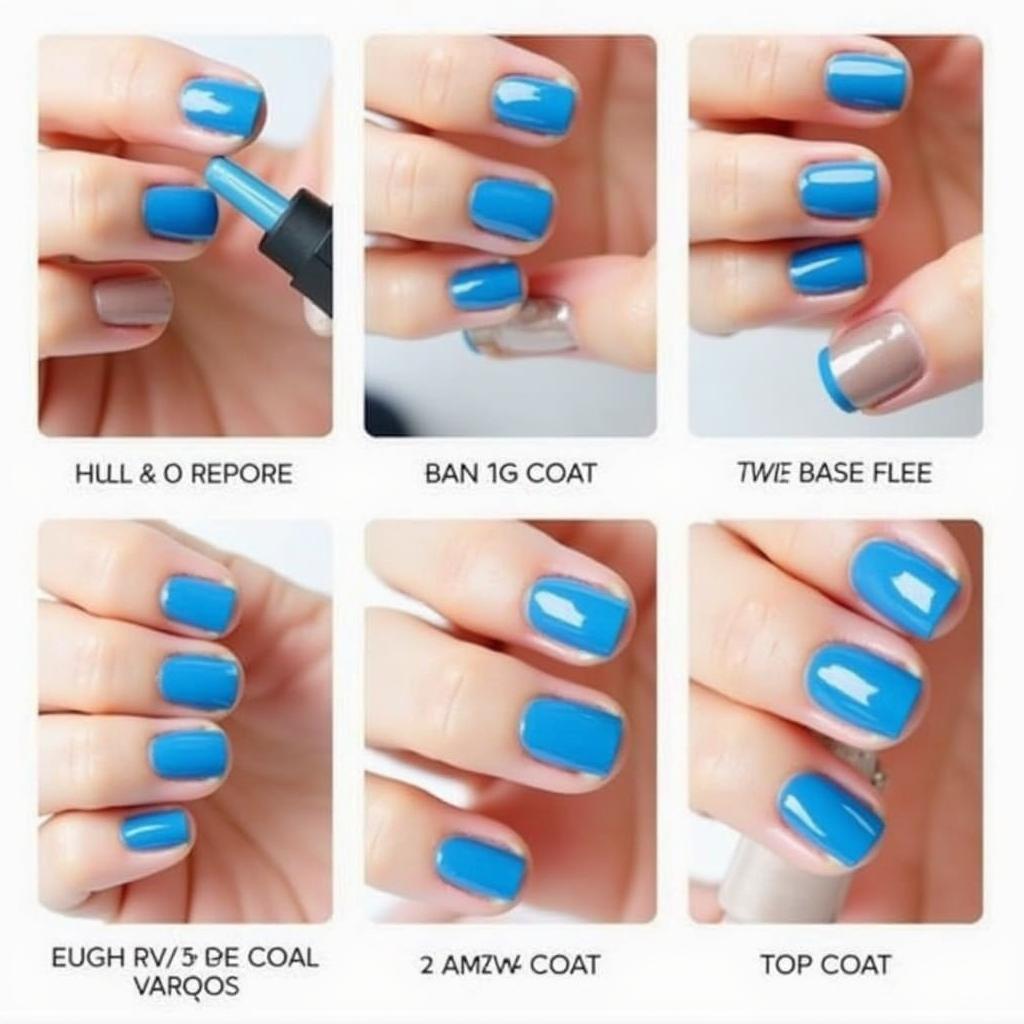 Applying Fall Blue Nail Polish Steps