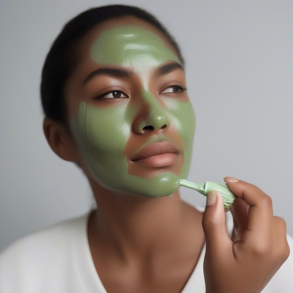 Applying Green Cream Retinol to Face