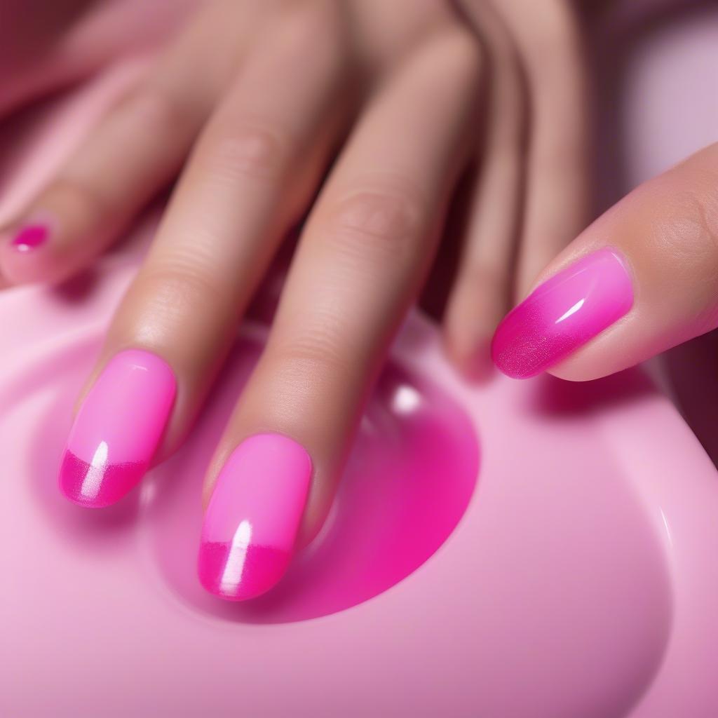 Applying Hot Pink Gel Polish