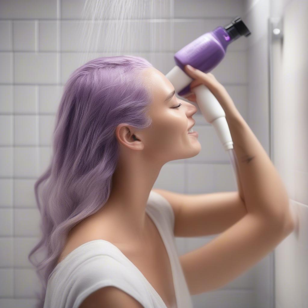 Applying Purple Blonde Conditioner