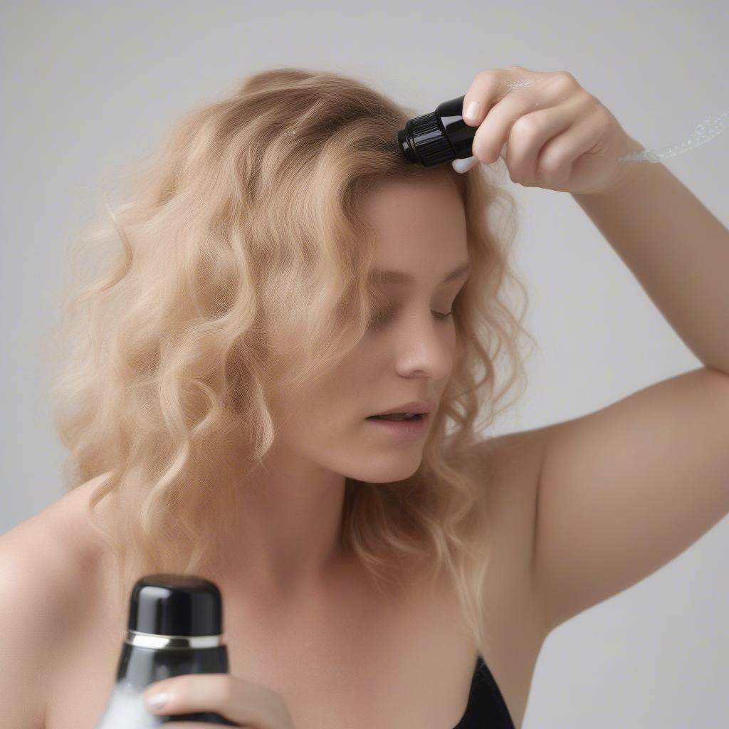 A woman applying salt spray to her hair