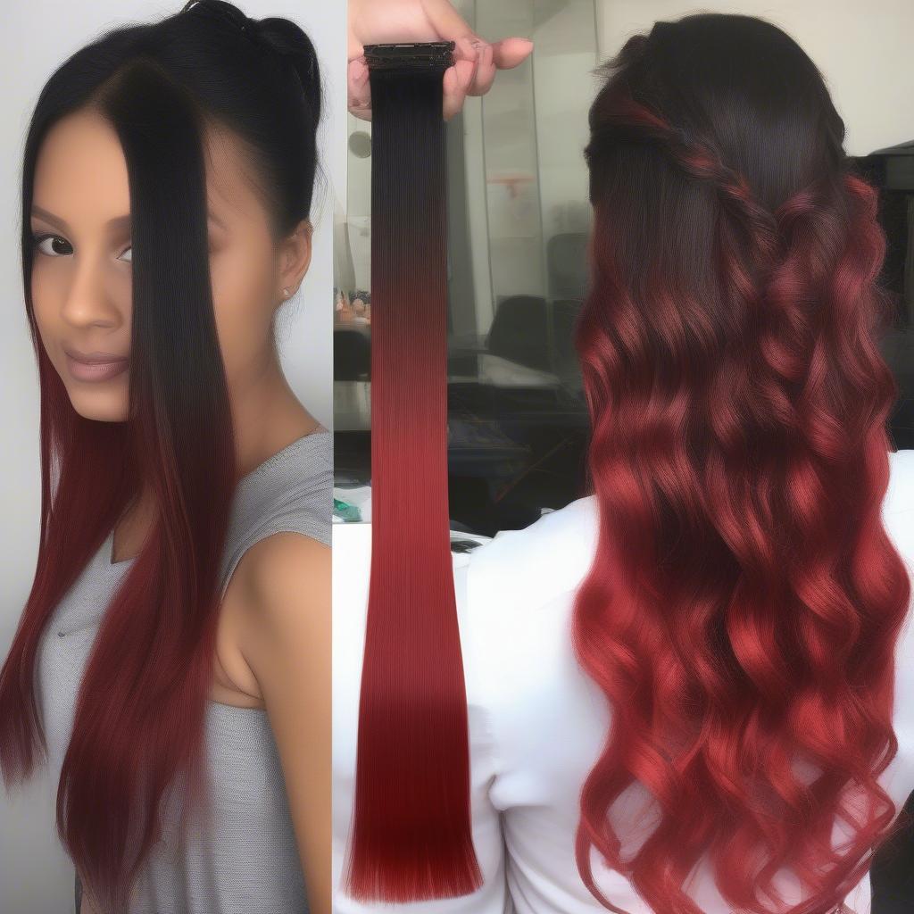 Applying and Styling Black and Red Ombre Hair Extensions