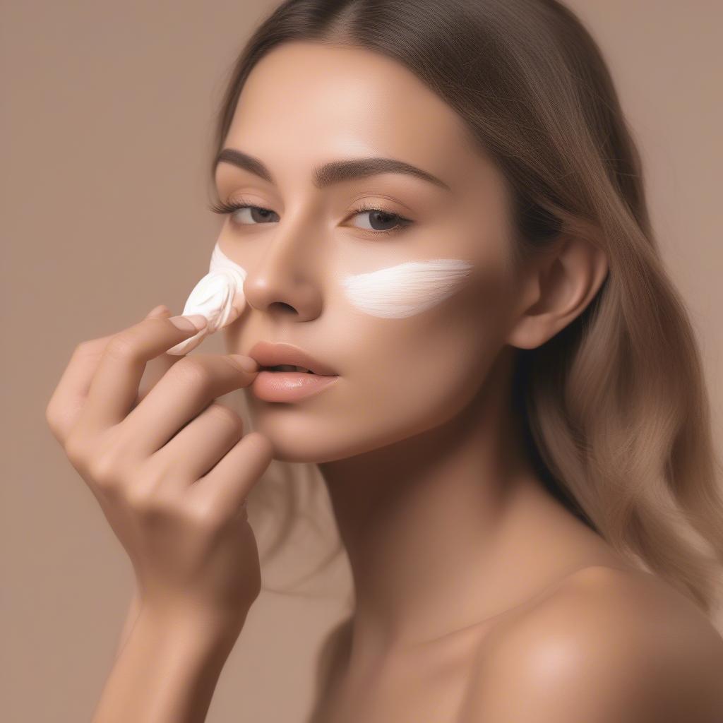 Applying BB Cream for Flawless Skin: A woman applying titanium dioxide free BB cream to her face, demonstrating the correct application technique.