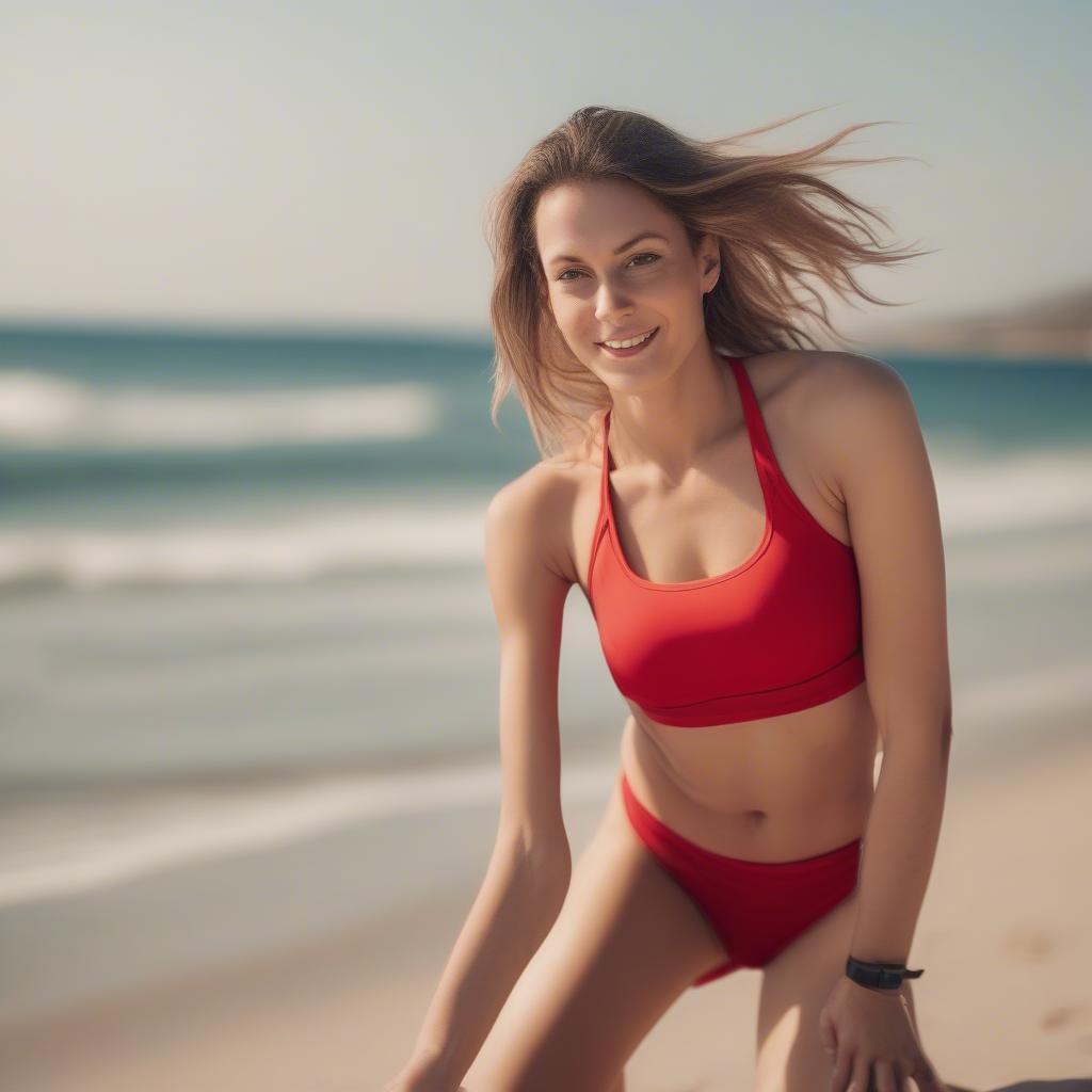 Aries in a red sporty bikini