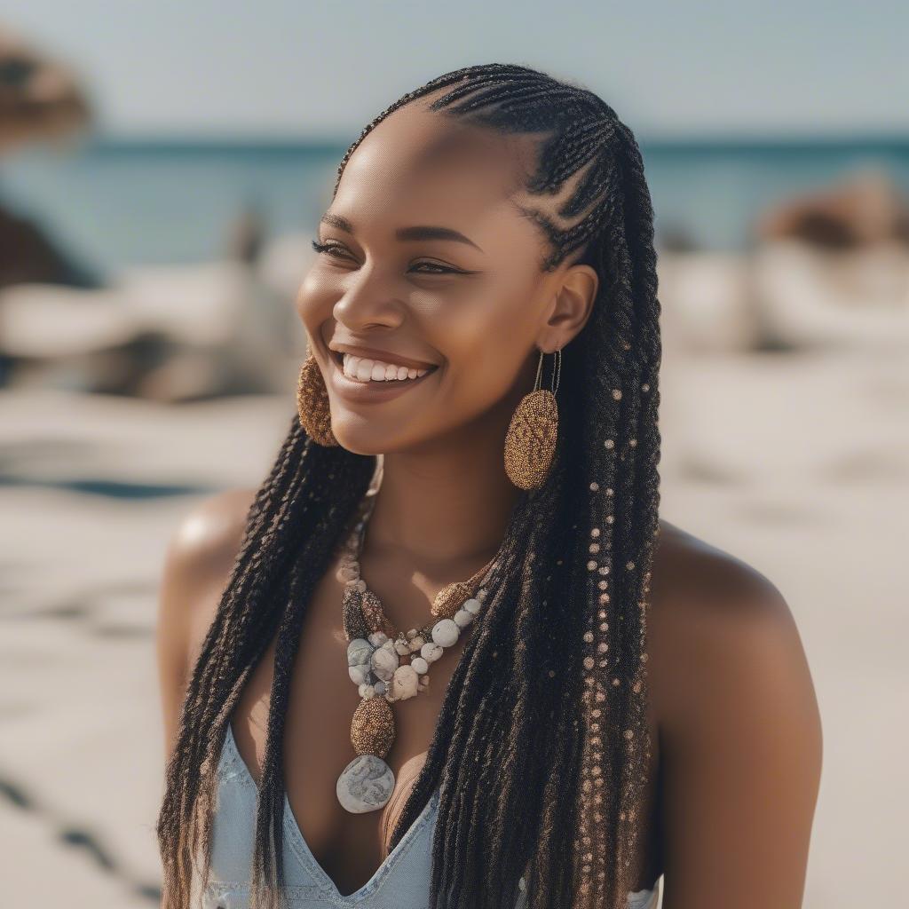 Black hair braids on a beach vacation