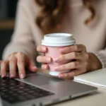 Lifestyle Shot of Hands with Beige Pink Nails