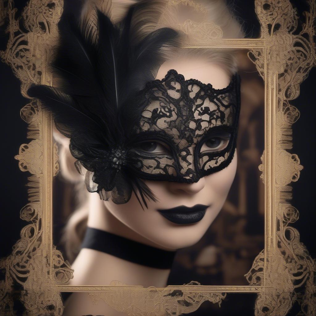 Black lace mask worn at a masquerade ball