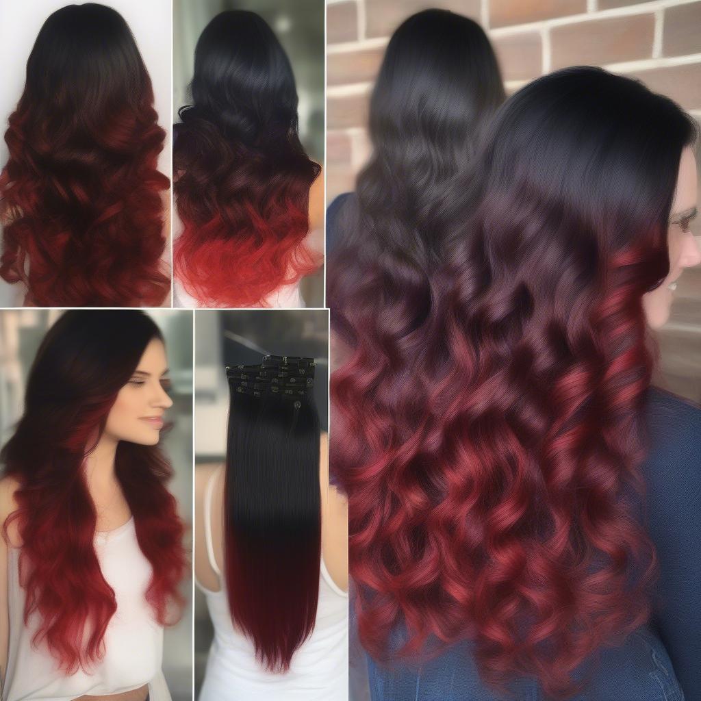 Subtle, Dramatic, and Reverse Black and Red Ombre Hair Extensions