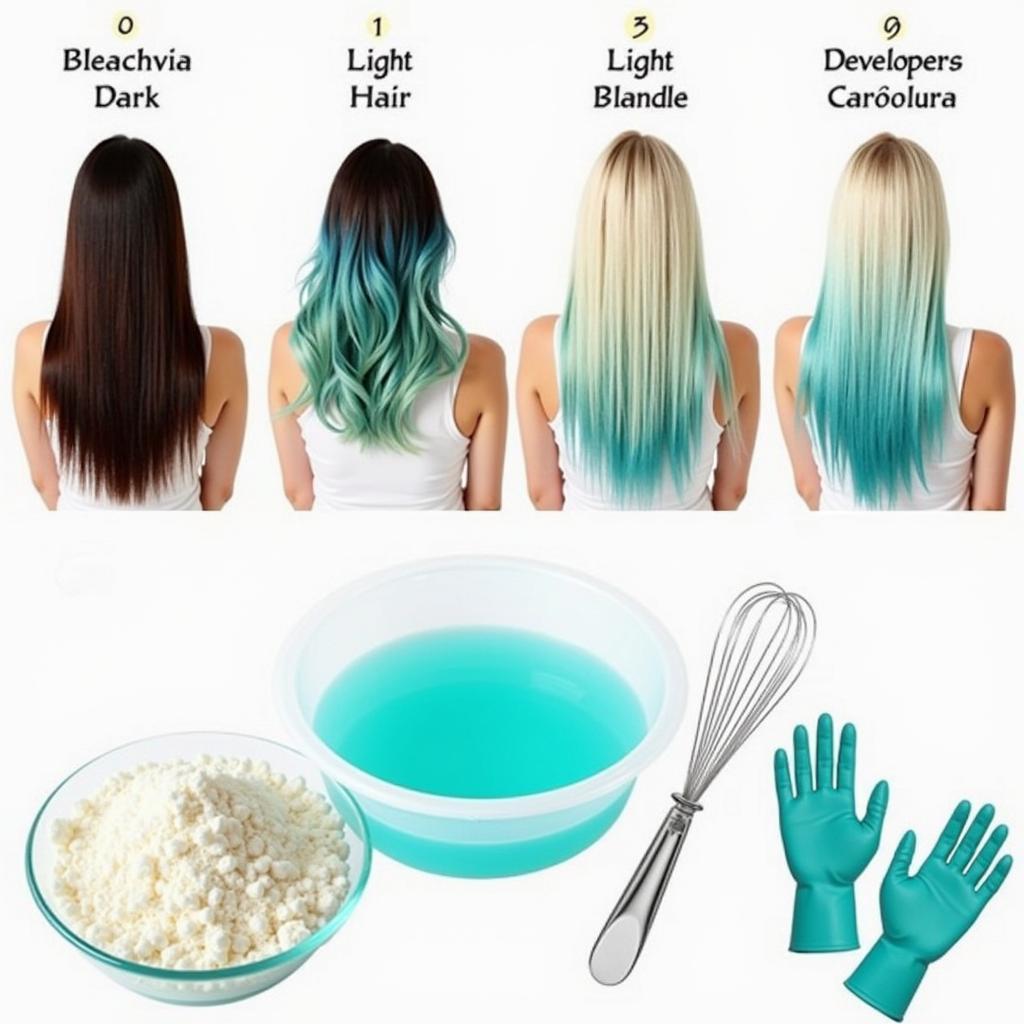 Bleaching process for blue/green hair dye application