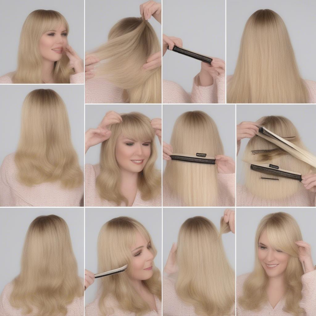 Applying Blonde Bangs Clip-ins