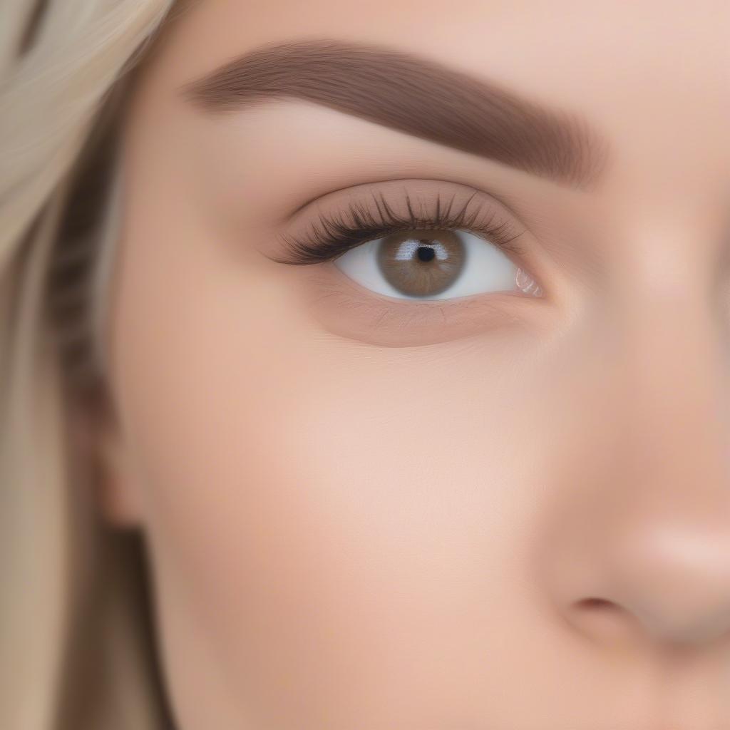 Close-up of blonde microbladed eyebrows on a fair-skinned woman