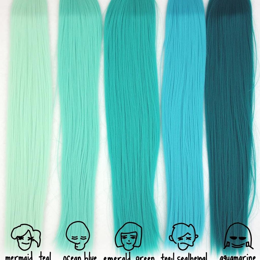 Various shades of blue and green hair dye