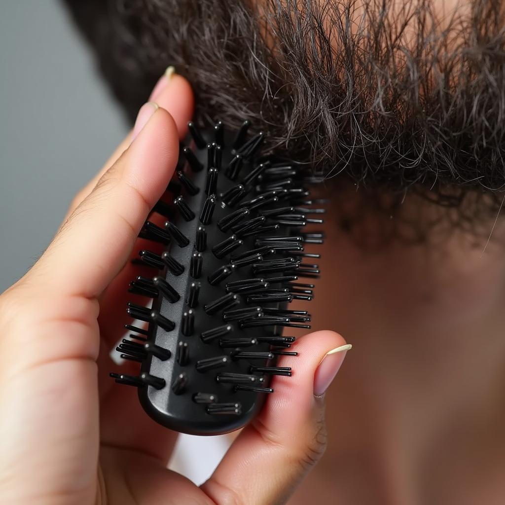 Boar bristle brush gently detangling men's hair