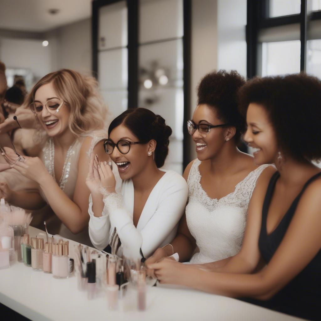 Bridal Party Getting Manicures