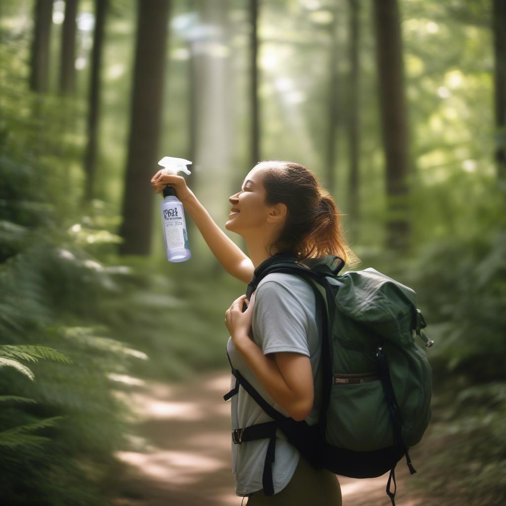 Woman enjoying outdoor activities while wearing bug spray perfume.