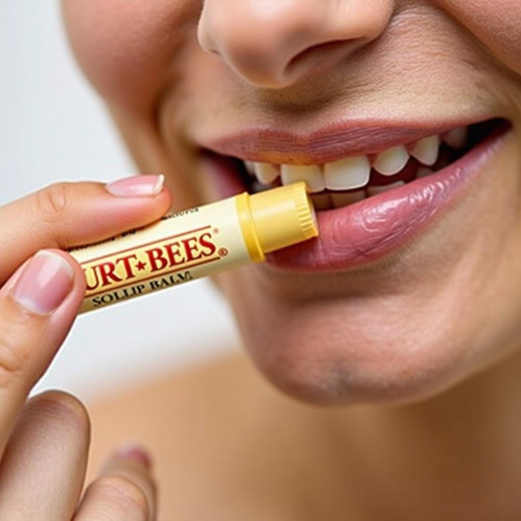 Applying Burt's Bees Lip Balm