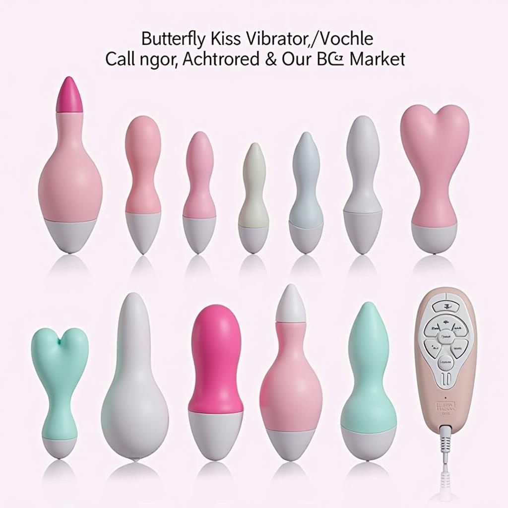 Different butterfly kiss vibrators with various features like multiple vibration settings, remote controls, and varying sizes.