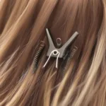 Close-up view of butterfly clips on a wig cap