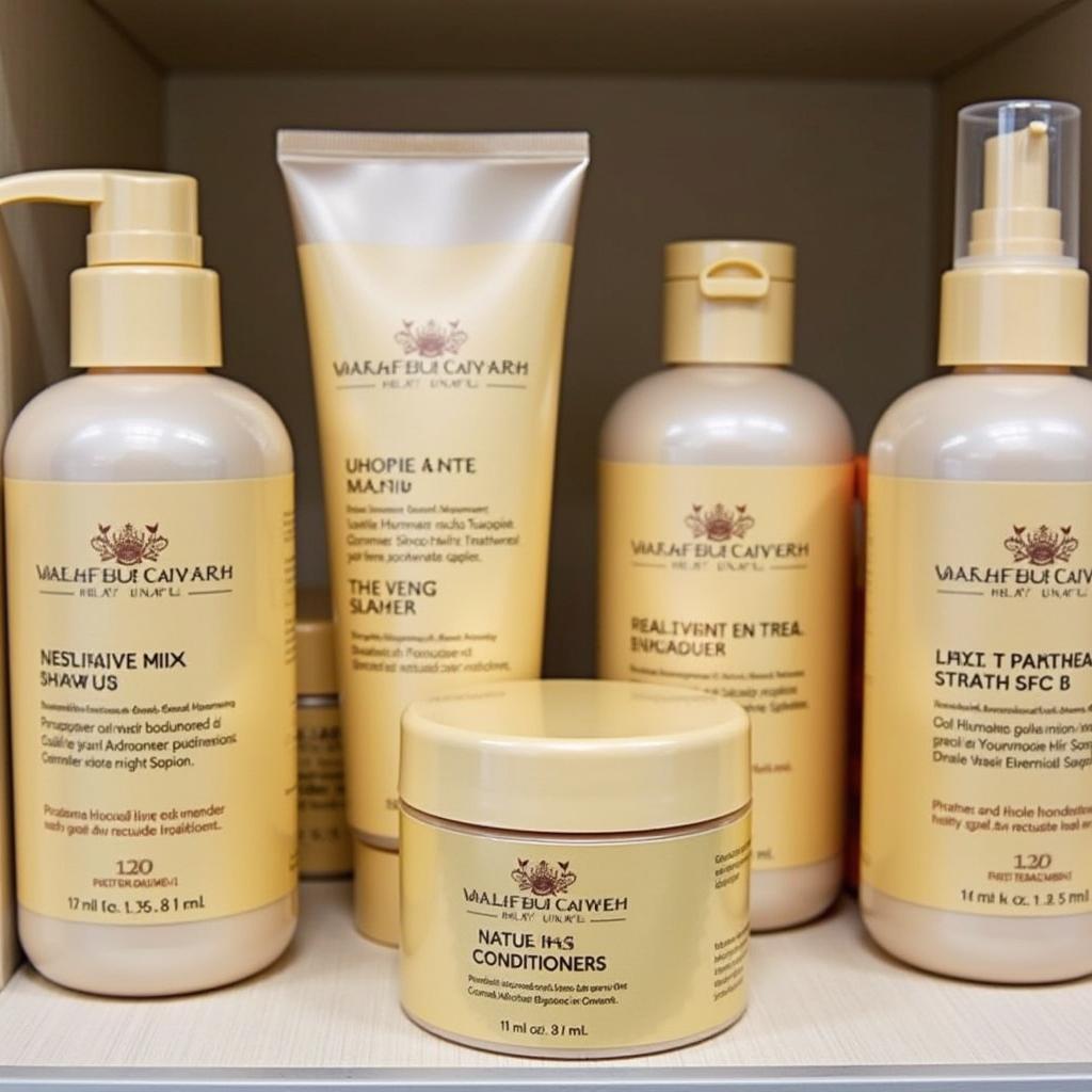 Various caviar hair products displayed on a shelf