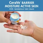 Applying CeraVe Barrier Moisture Active Cream to dry, cracked skin.