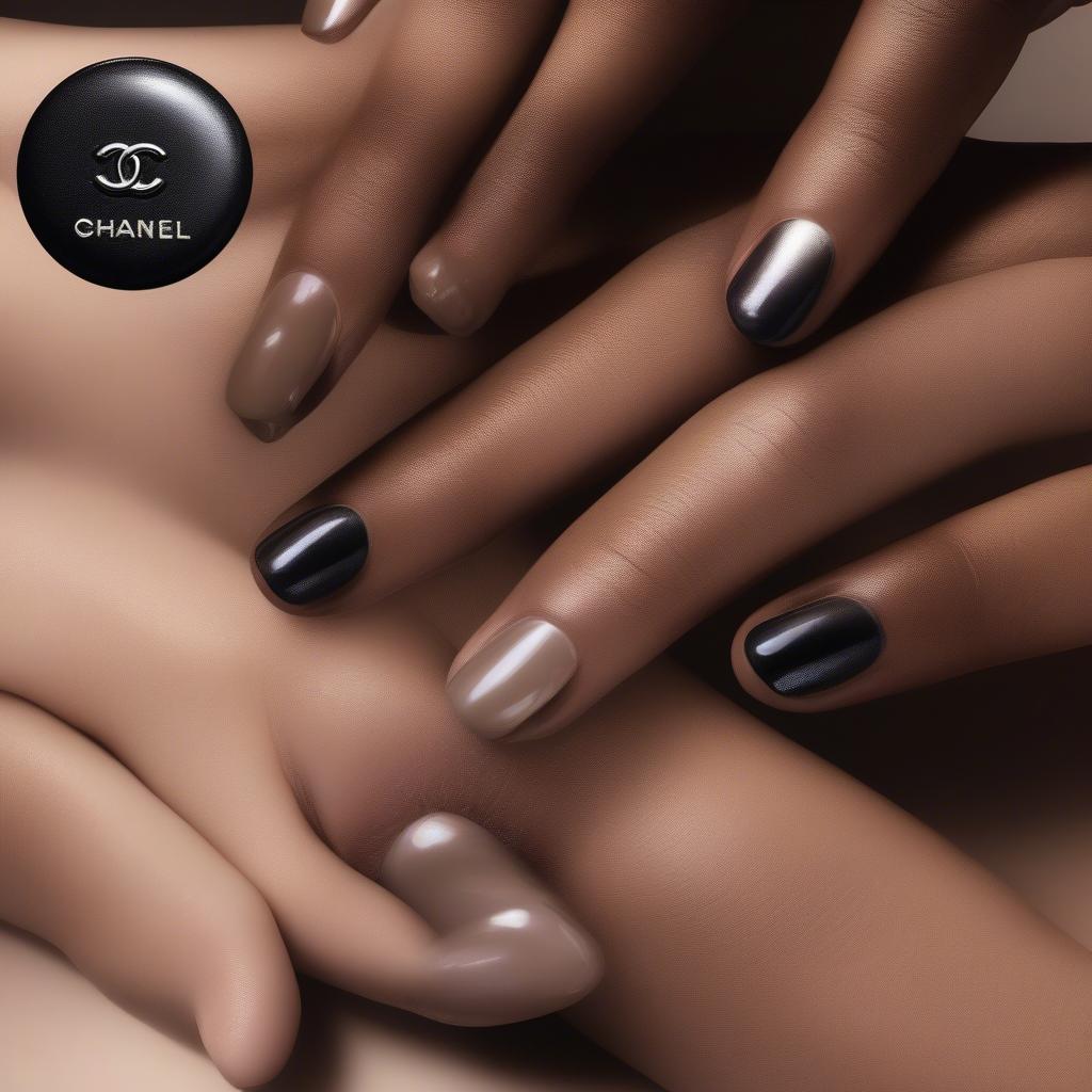 Chanel Black Pearl Nail Polish on Different Skin Tones