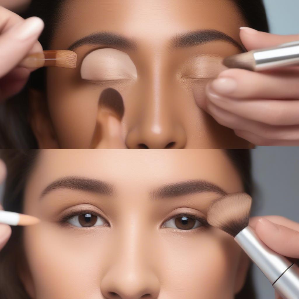 Applying chestnut concealer for dark circles, blemishes, and hyperpigmentation