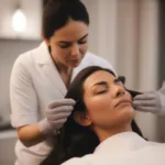 Woman receiving a scalp treatment at a spa in Chicago