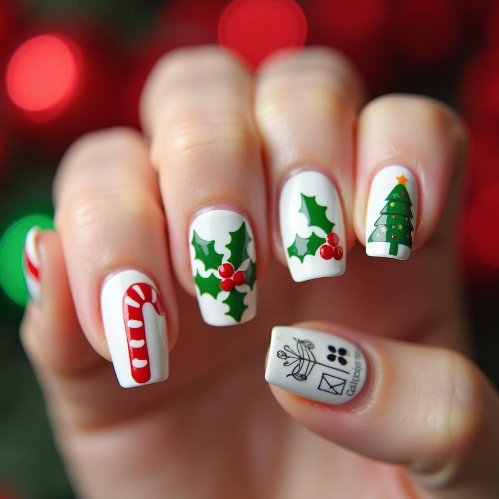 Intricate Christmas Themed Nail Art