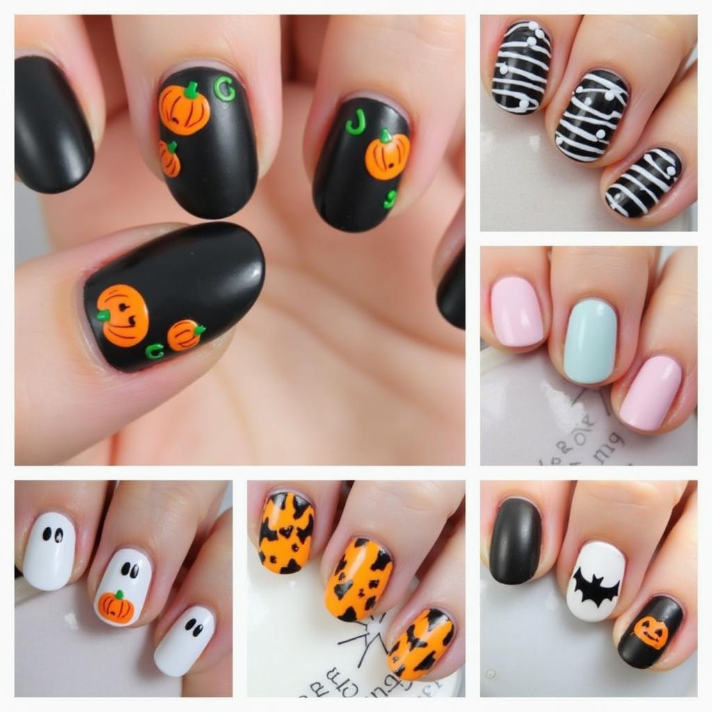 Classic Halloween Nail Designs with Ghosts and Pumpkins