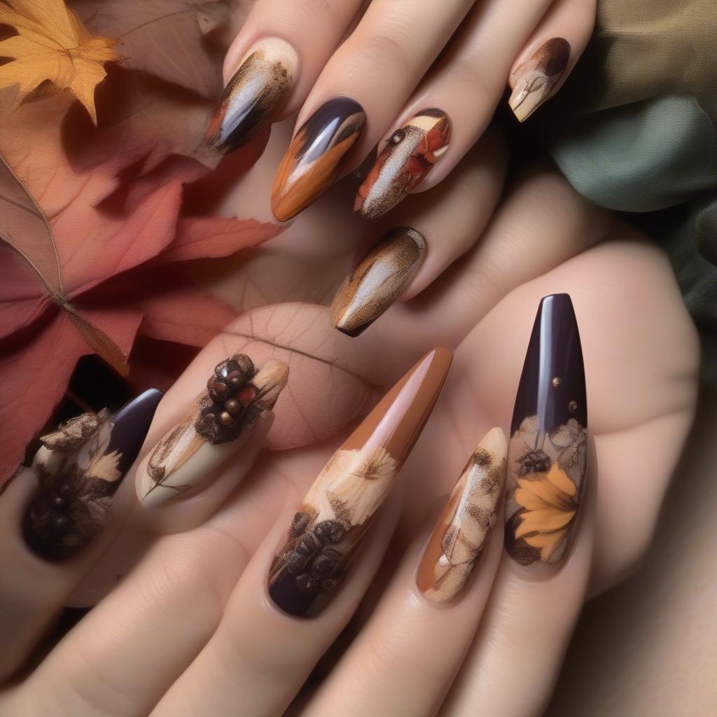 Finished Classy Autumn Nails Coffin Look