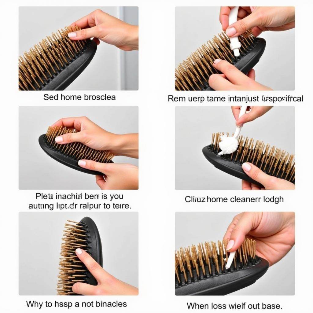 Cleaning an Annie wave brush with a small brush and cleaning solution.