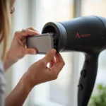 Cleaning the filter of a standing hairdryer