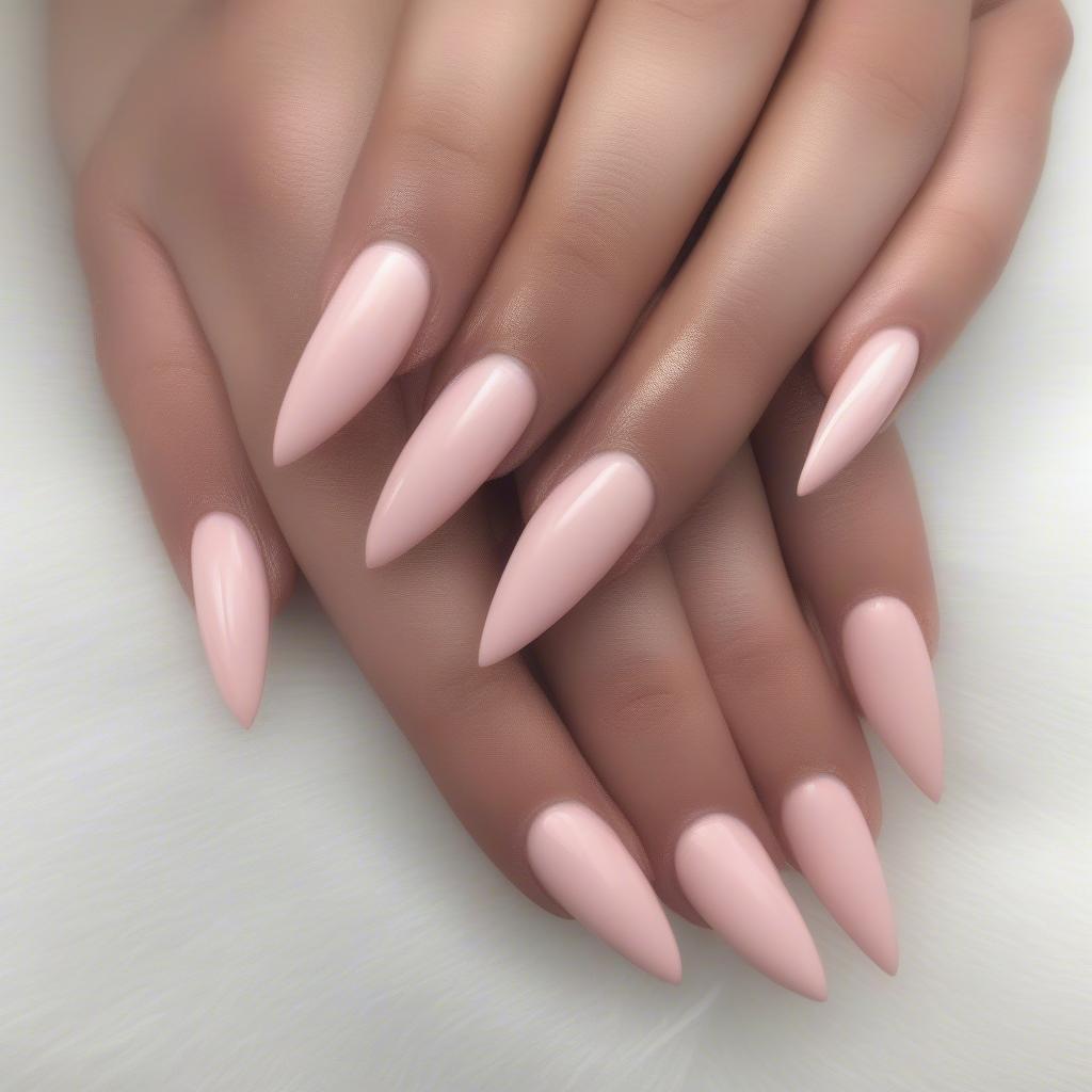 Clear pink nail polish manicure on different nail shapes.