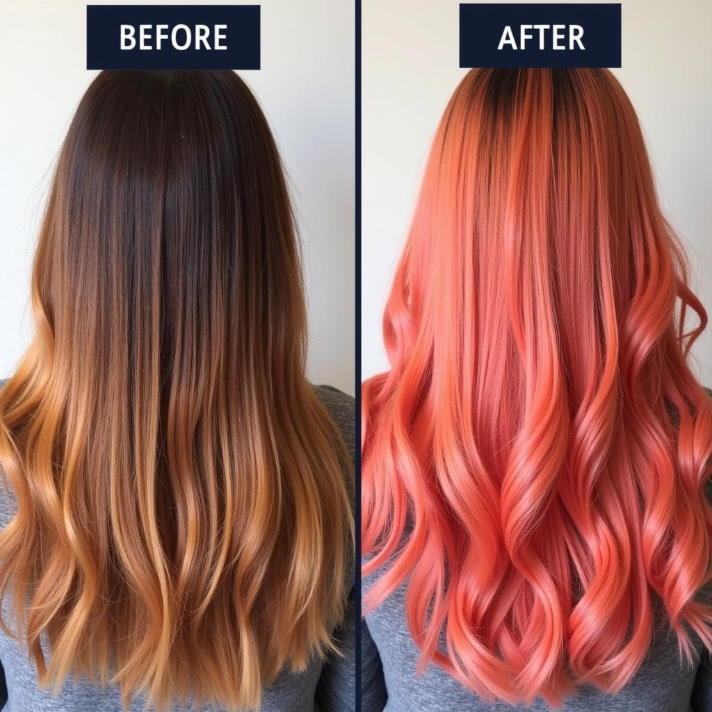 Comparison of color-treated hair before and after using color preserve shampoo