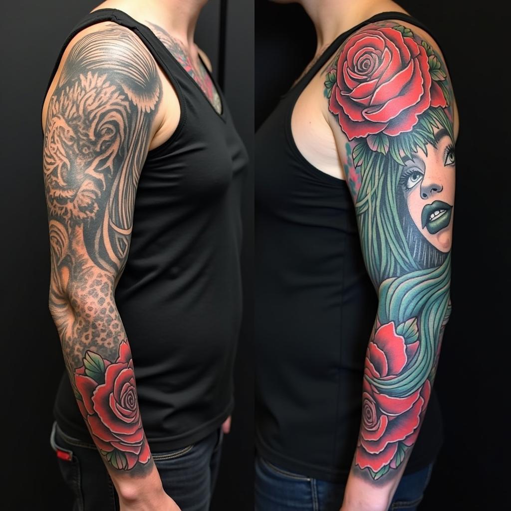 Colored Black Tattoo Sleeve