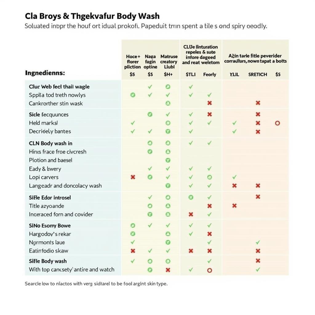 A chart comparing cln body wash with other popular brands, highlighting key features and ingredients.