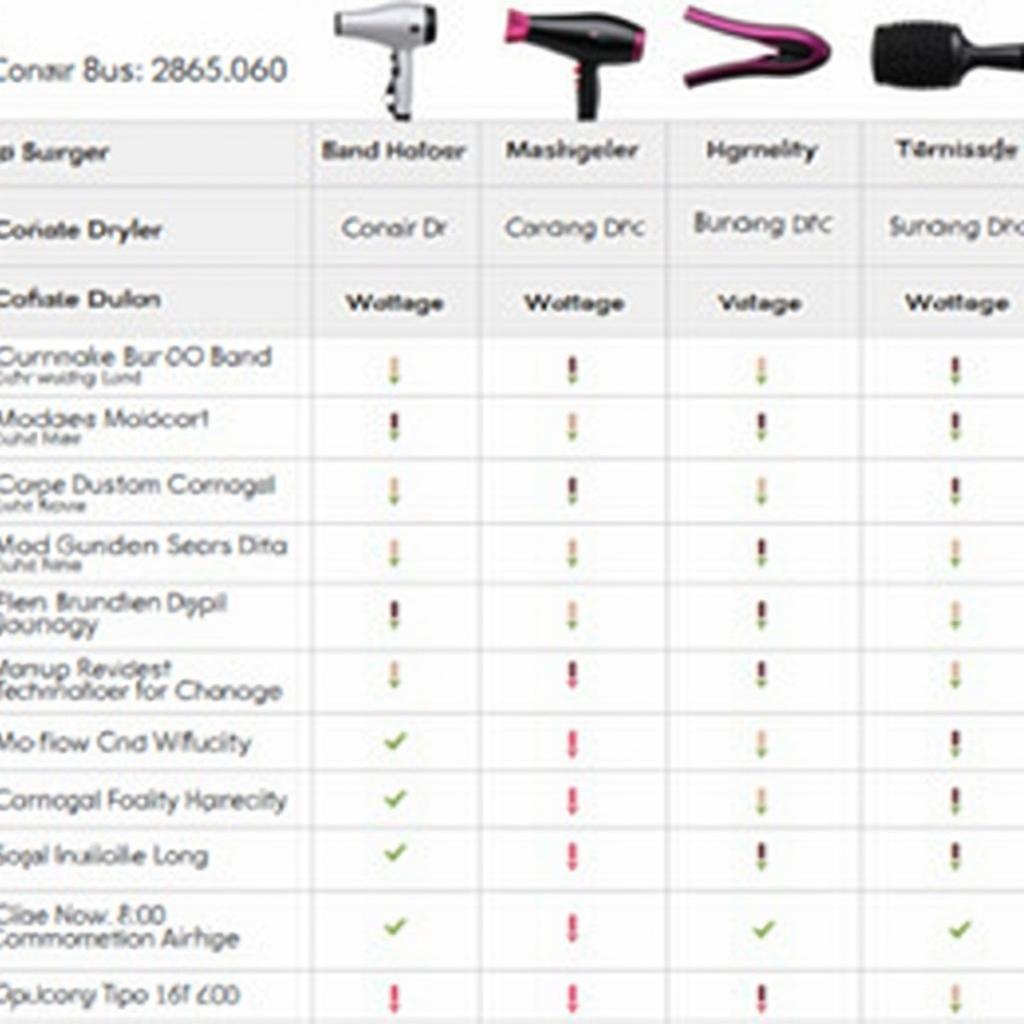 Conair Product Comparison Chart