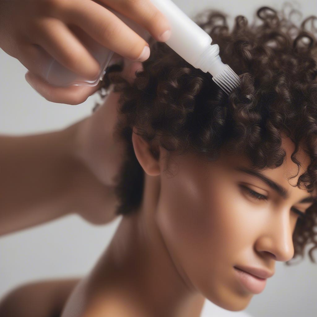 Conditioner and gel being applied to curly hair