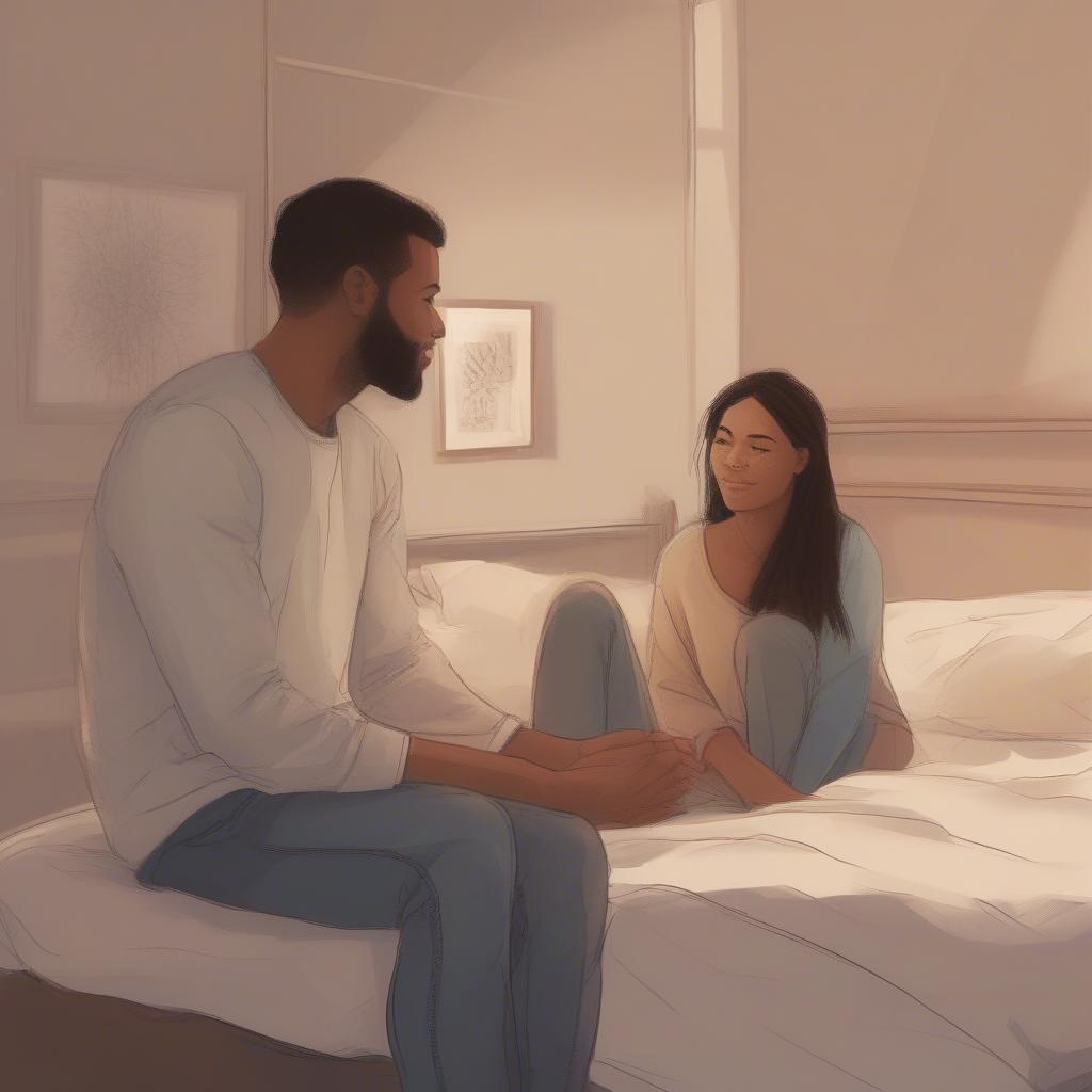 Couple communicating openly and honestly in their bedroom