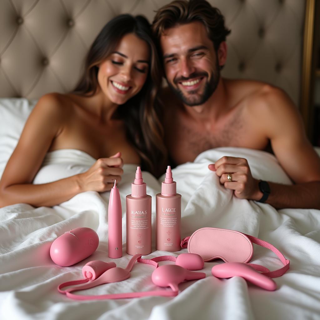 Couple Exploring a Sex Toy Set