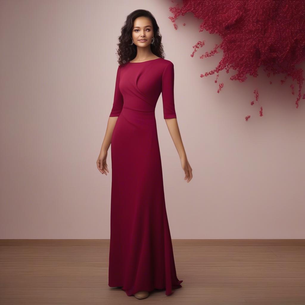 A Woman Wearing a Cranberry Colored Dress