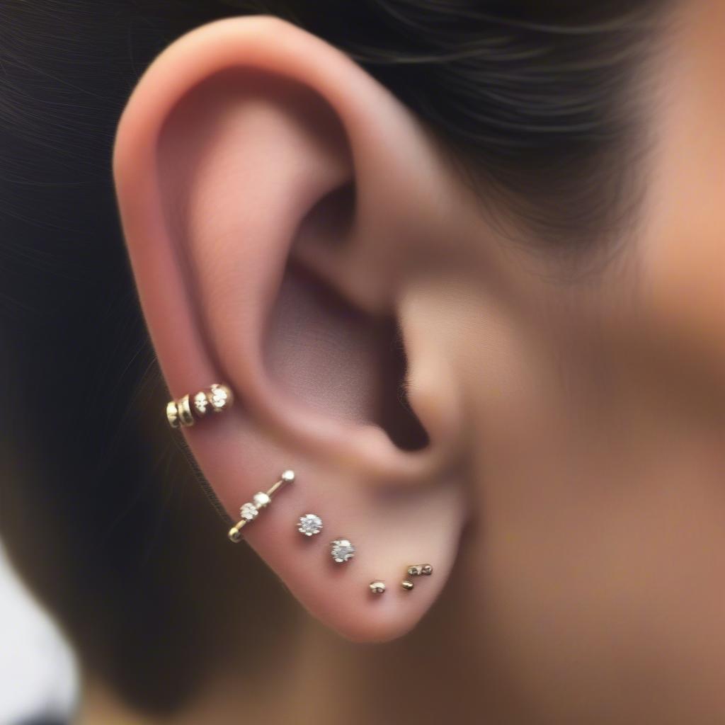 A Curated Ear Featuring a Stacked Helix Piercing