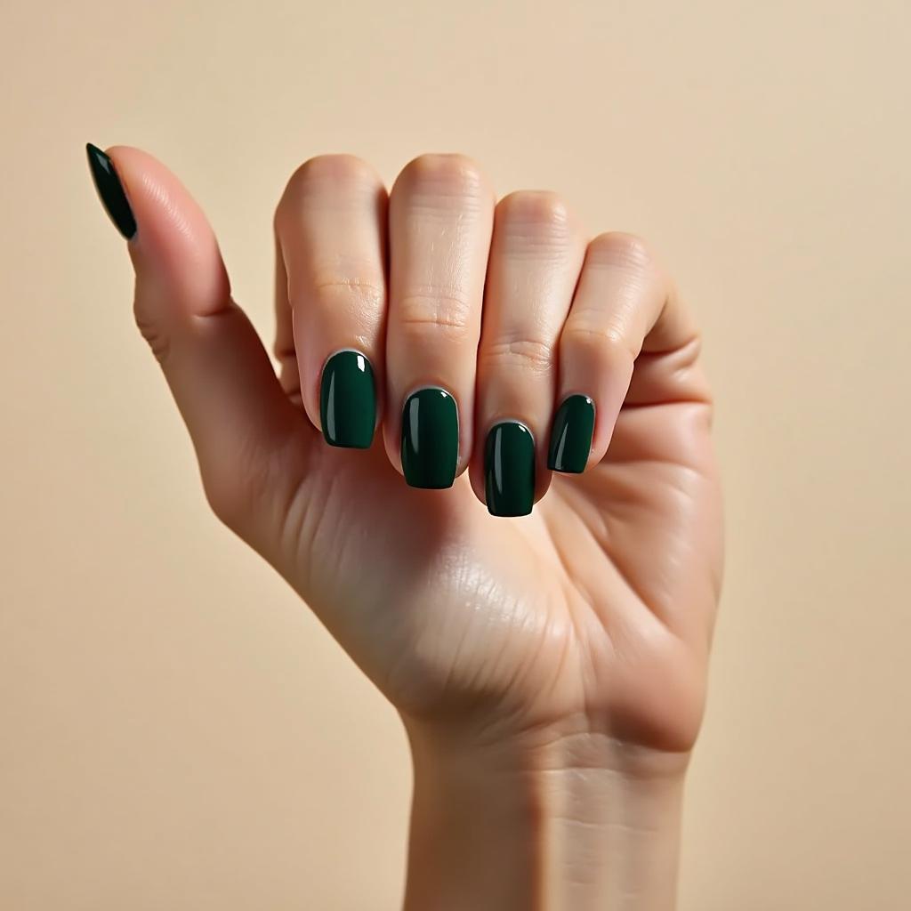 Dark Green Gel Nails on Short Nails