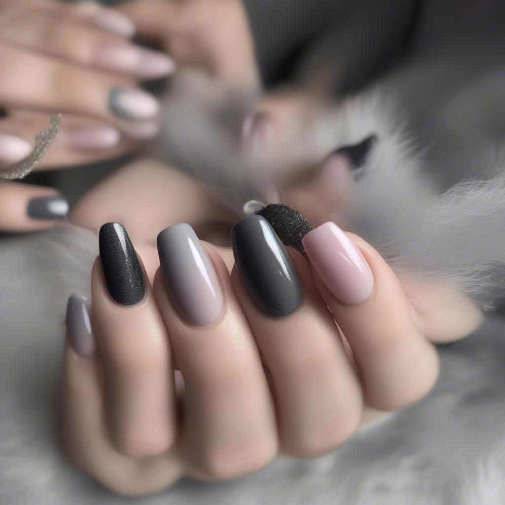 Dark Grey Gel Nails in Various Styles